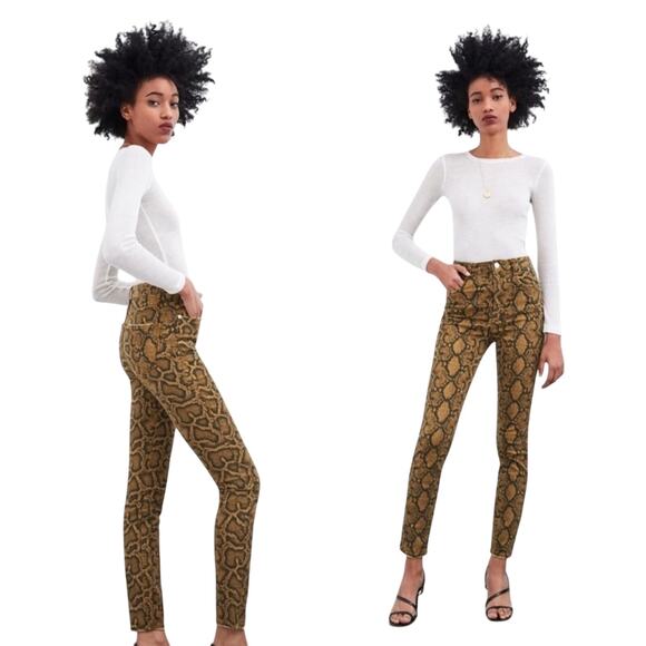 ZARA Skinny High Waist Snakeskin Animal Print Denim Jeans - Picture 1 of 8